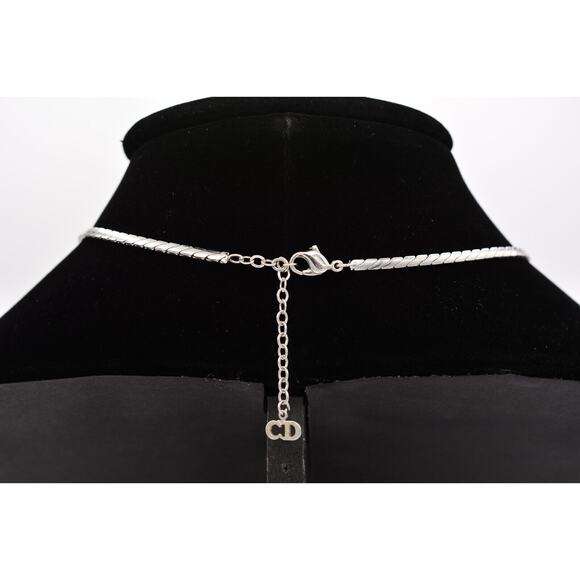 Christian Dior Vintage Collar Necklace Rhinestone Pearl Silver Signed 80s Bin7A - Picture 6 of 12